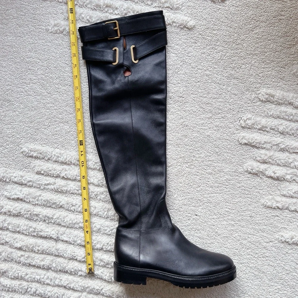 VALENTINO GARAVANI Bowrap buckled Black Leather Over The Knee OTK EU 38.5 US 8.5